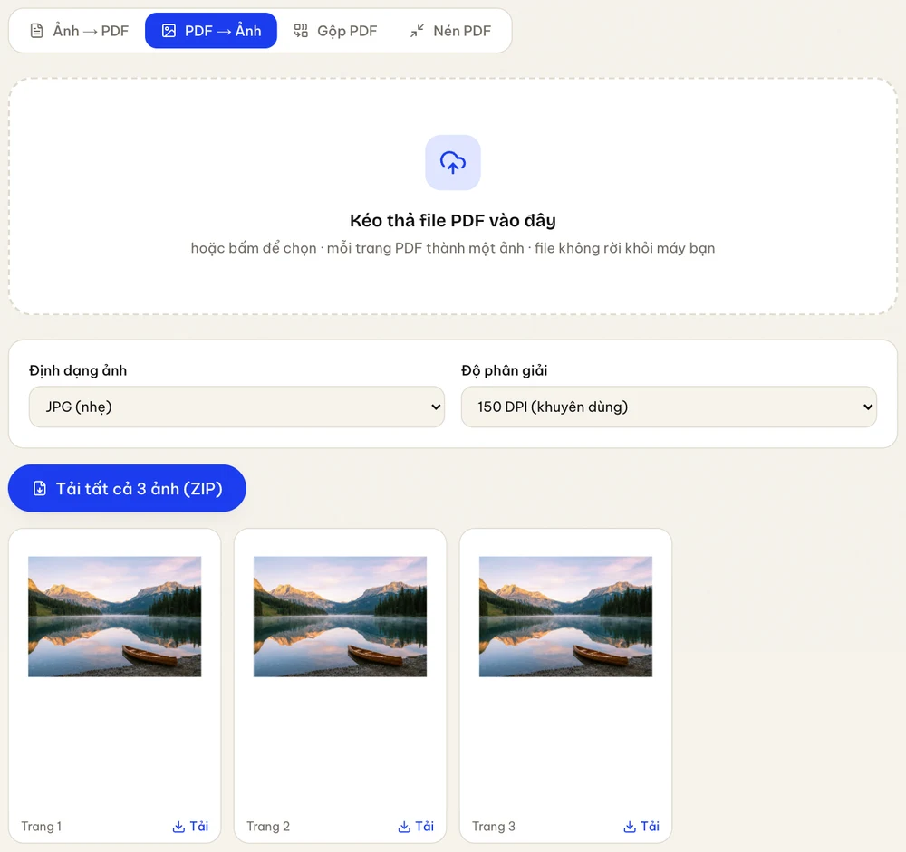 Công cụ chuyển PDF sang ảnh xuất từng trang